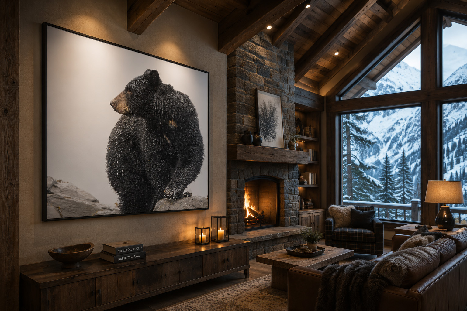 Alaska bear wildlife photography in lodge interior