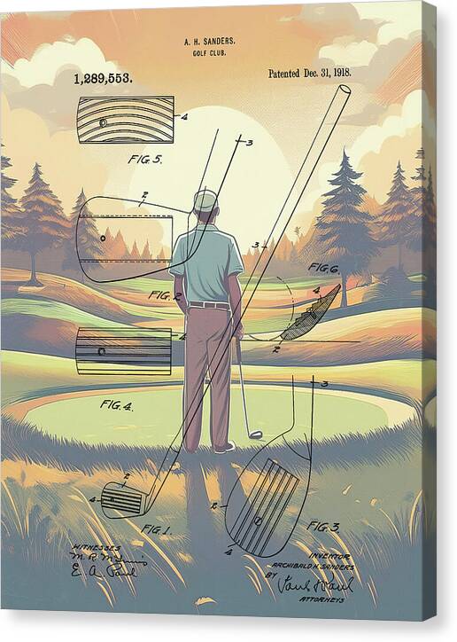 1918 Golf Club Patent On Golf Course - Canvas Print