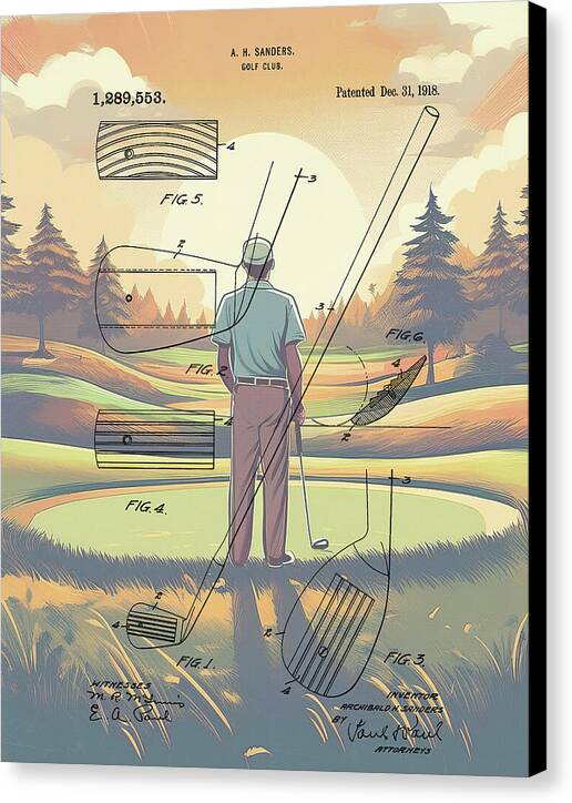 1918 Golf Club Patent On Golf Course - Canvas Print