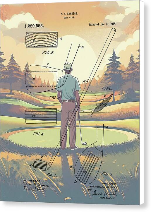 1918 Golf Club Patent On Golf Course - Canvas Print