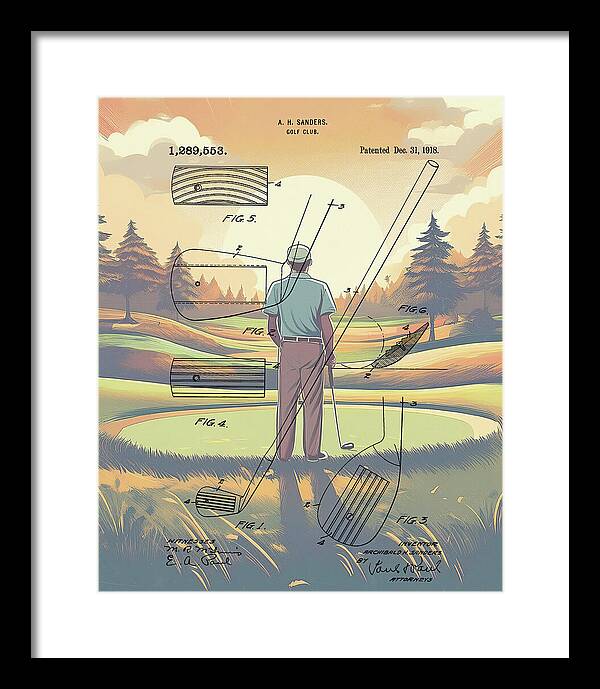 1918 Golf Club Patent On Golf Course - Framed Print