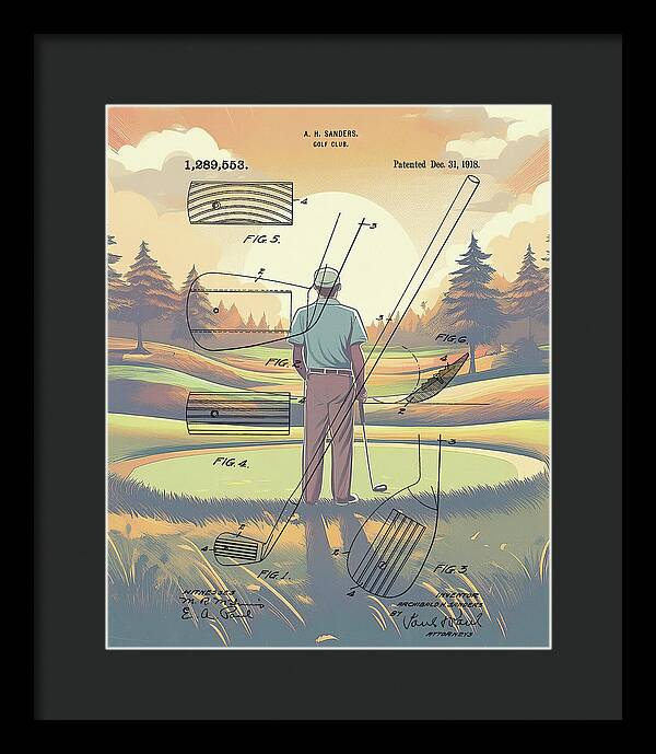 1918 Golf Club Patent On Golf Course - Framed Print