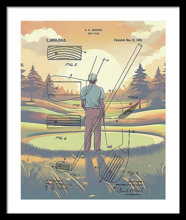 1918 Golf Club Patent On Golf Course - Framed Print