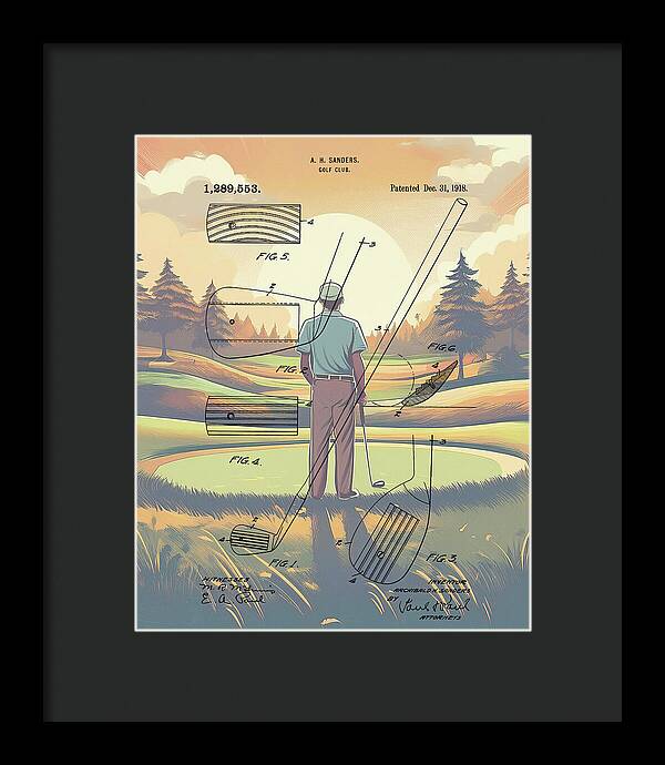 1918 Golf Club Patent On Golf Course - Framed Print