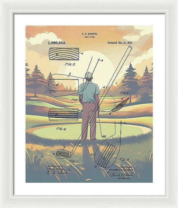 1918 Golf Club Patent On Golf Course - Framed Print