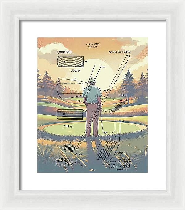 1918 Golf Club Patent On Golf Course - Framed Print