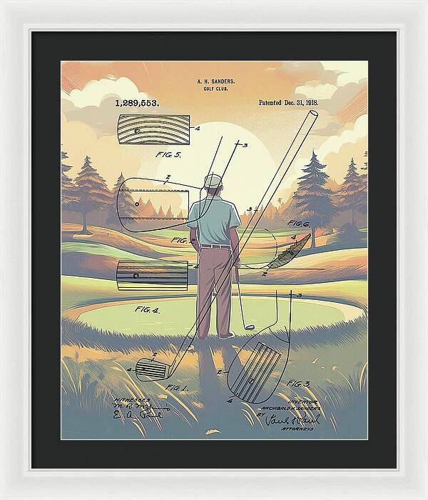 1918 Golf Club Patent On Golf Course - Framed Print