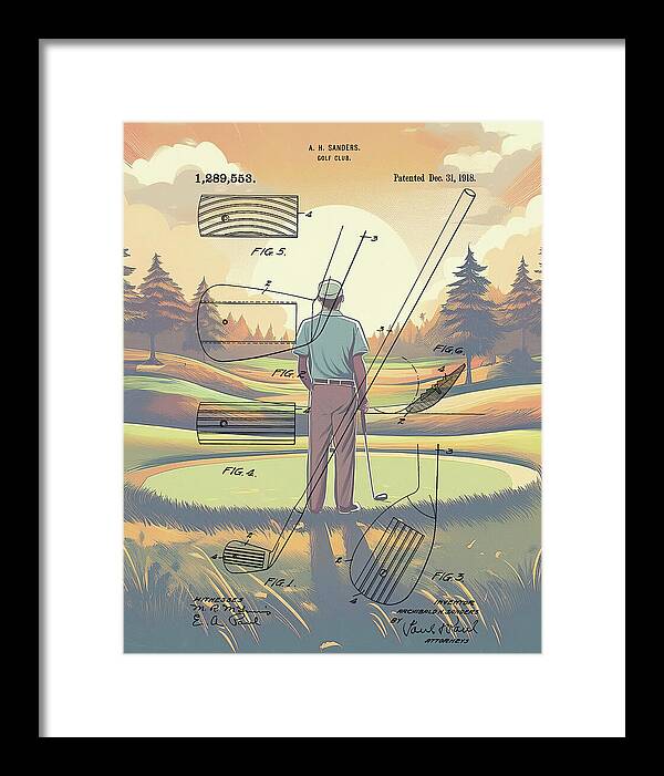 1918 Golf Club Patent On Golf Course - Framed Print