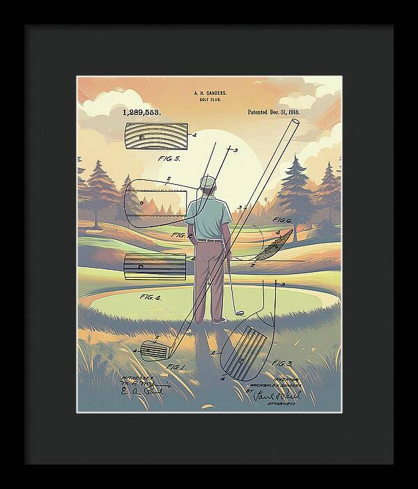 1918 Golf Club Patent On Golf Course - Framed Print