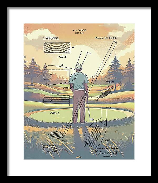 1918 Golf Club Patent On Golf Course - Framed Print