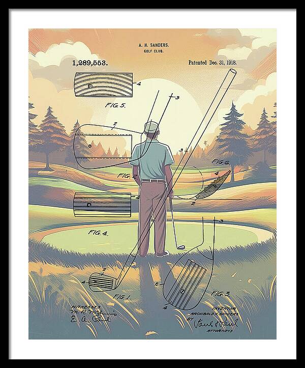 1918 Golf Club Patent On Golf Course - Framed Print