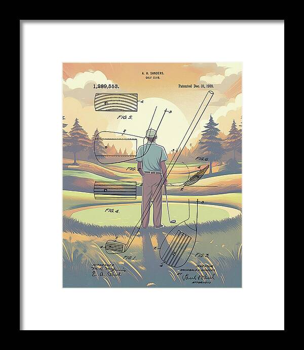 1918 Golf Club Patent On Golf Course - Framed Print