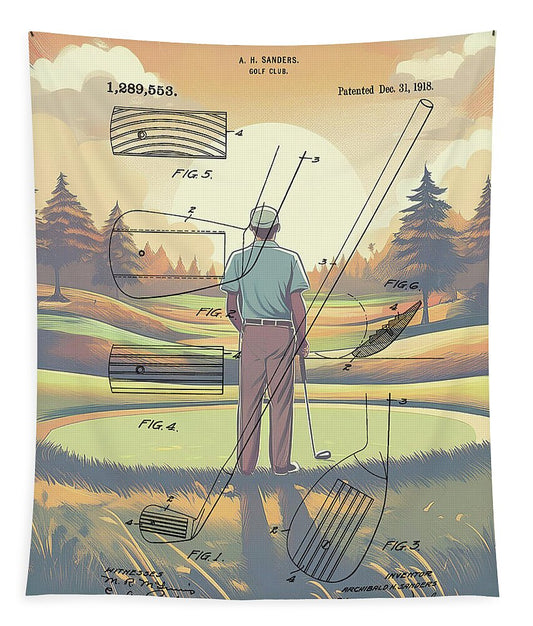 1918 Golf Club Patent On Golf Course - Tapestry