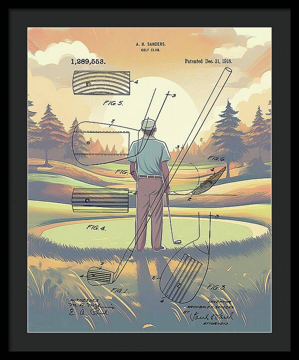 1918 Golf Club Patent On Golf Course - Framed Print