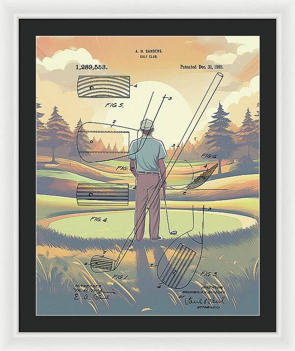 1918 Golf Club Patent On Golf Course - Framed Print