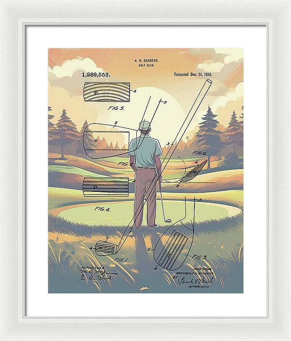 1918 Golf Club Patent On Golf Course - Framed Print