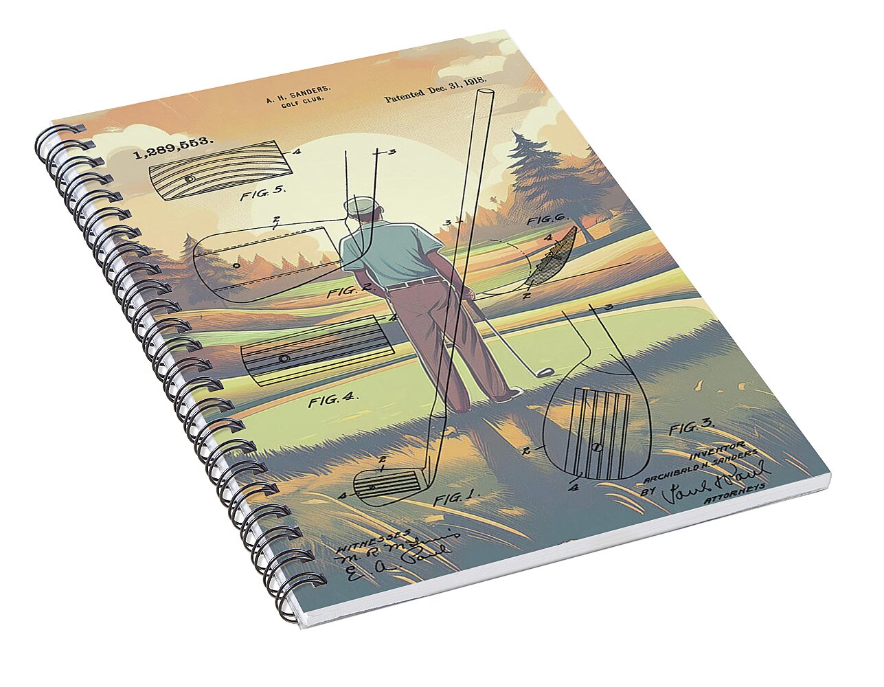 1918 Golf Club Patent On Golf Course - Spiral Notebook