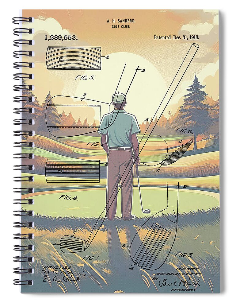 1918 Golf Club Patent On Golf Course - Spiral Notebook