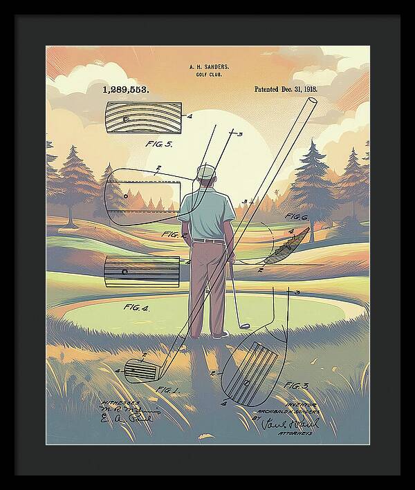 1918 Golf Club Patent On Golf Course - Framed Print