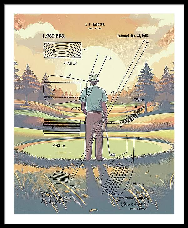 1918 Golf Club Patent On Golf Course - Framed Print