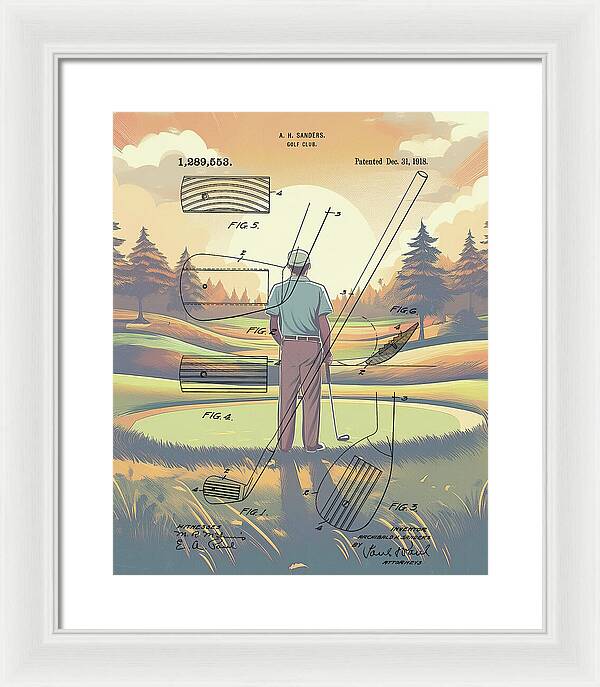 1918 Golf Club Patent On Golf Course - Framed Print