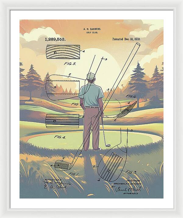 1918 Golf Club Patent On Golf Course - Framed Print