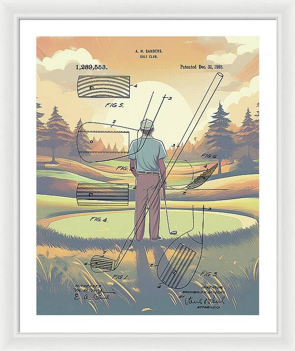 1918 Golf Club Patent On Golf Course - Framed Print