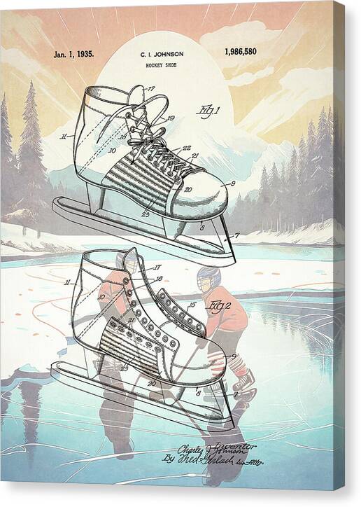 1935 Hockey Shoe Patent - Canvas Print