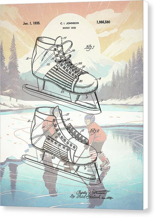 1935 Hockey Shoe Patent - Canvas Print