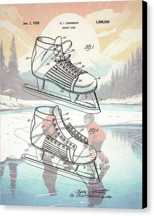 1935 Hockey Shoe Patent - Canvas Print