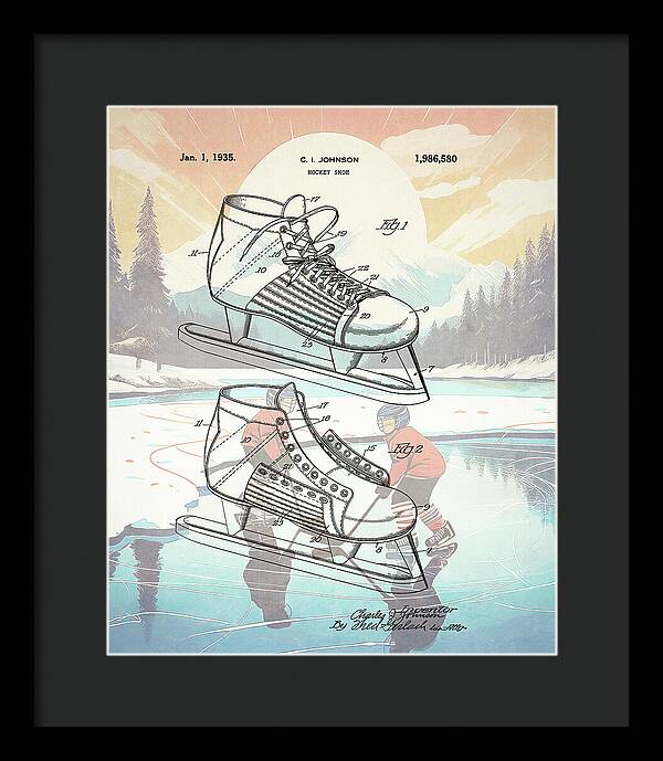 1935 Hockey Shoe Patent - Framed Print