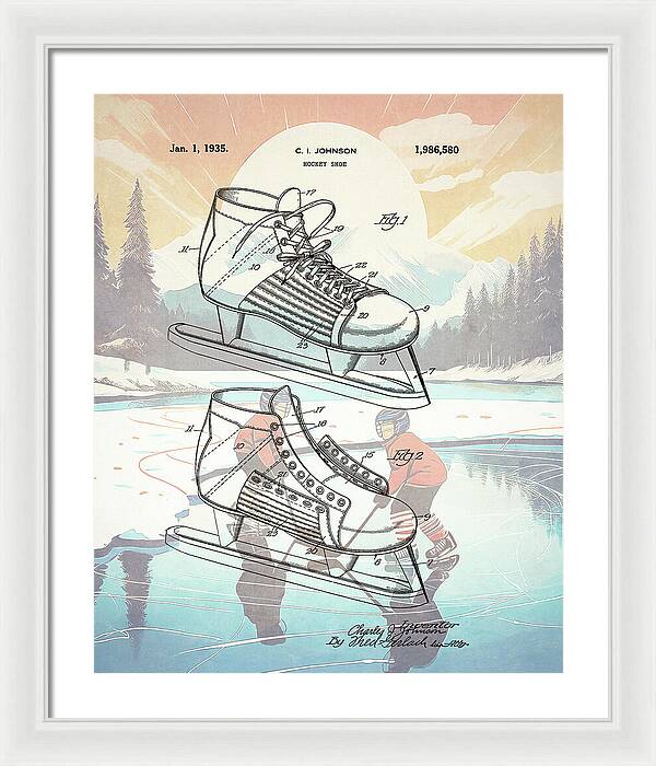 1935 Hockey Shoe Patent - Framed Print