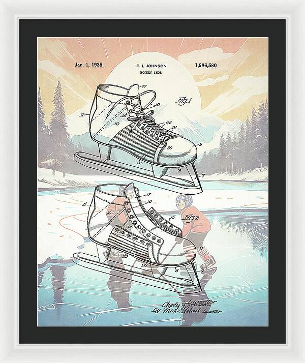 1935 Hockey Shoe Patent - Framed Print