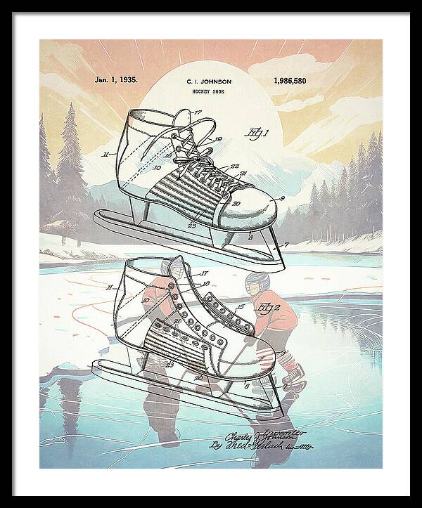 1935 Hockey Shoe Patent - Framed Print