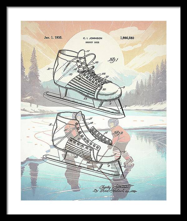 1935 Hockey Shoe Patent - Framed Print