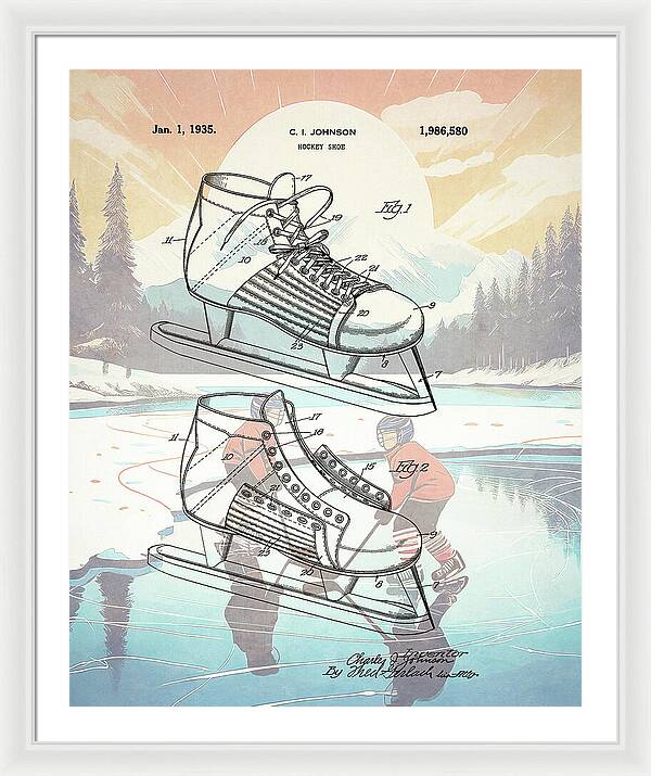 1935 Hockey Shoe Patent - Framed Print