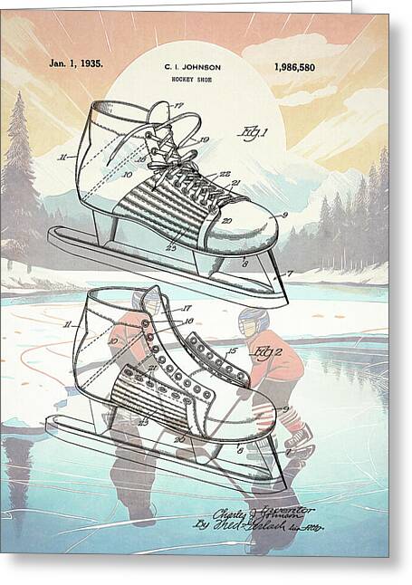 1935 Hockey Shoe Patent - Greeting Card