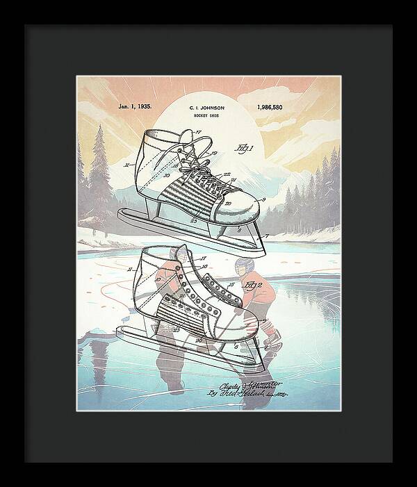 1935 Hockey Shoe Patent - Framed Print