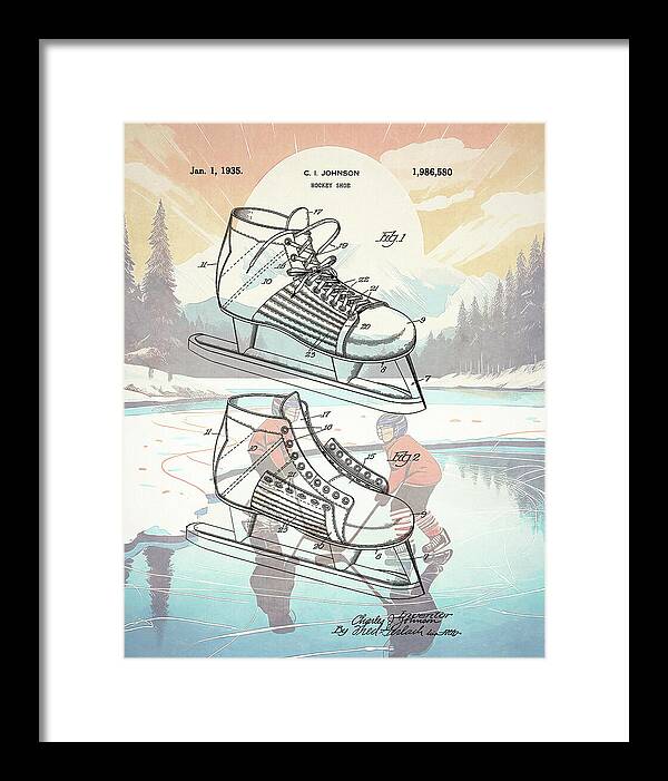 1935 Hockey Shoe Patent - Framed Print