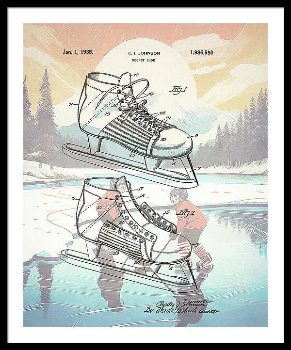 1935 Hockey Shoe Patent - Framed Print