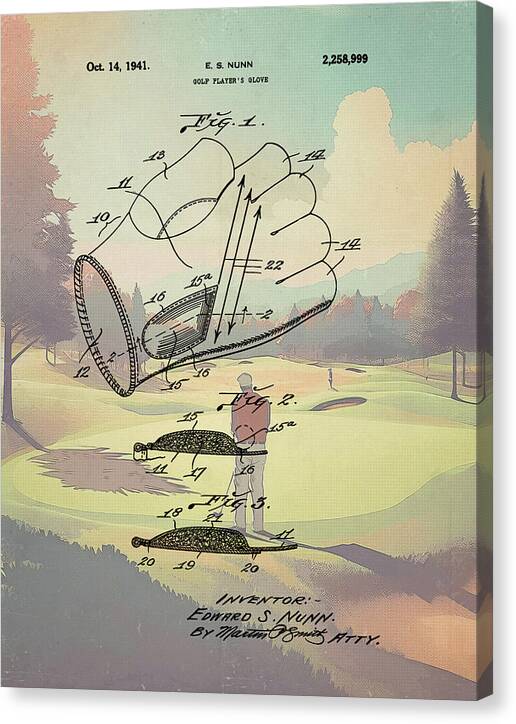 1941 Golf Glove Patent On Golf Course - Canvas Print