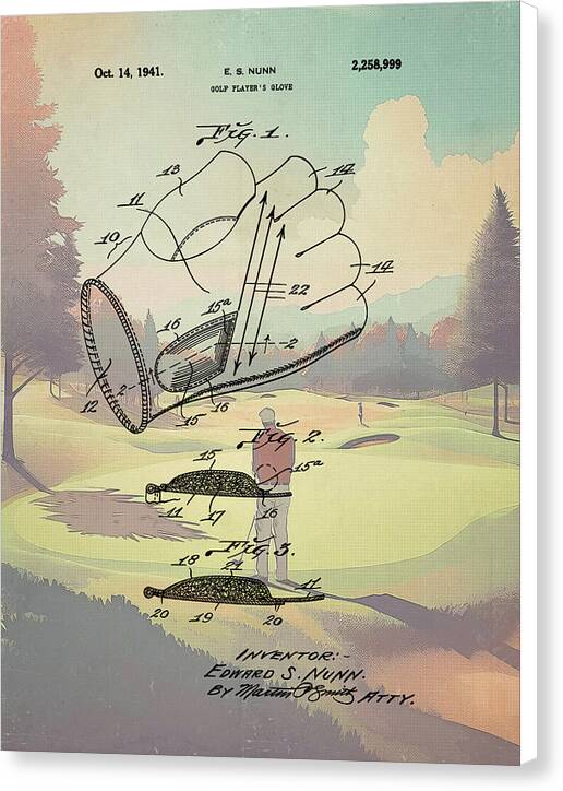 1941 Golf Glove Patent On Golf Course - Canvas Print