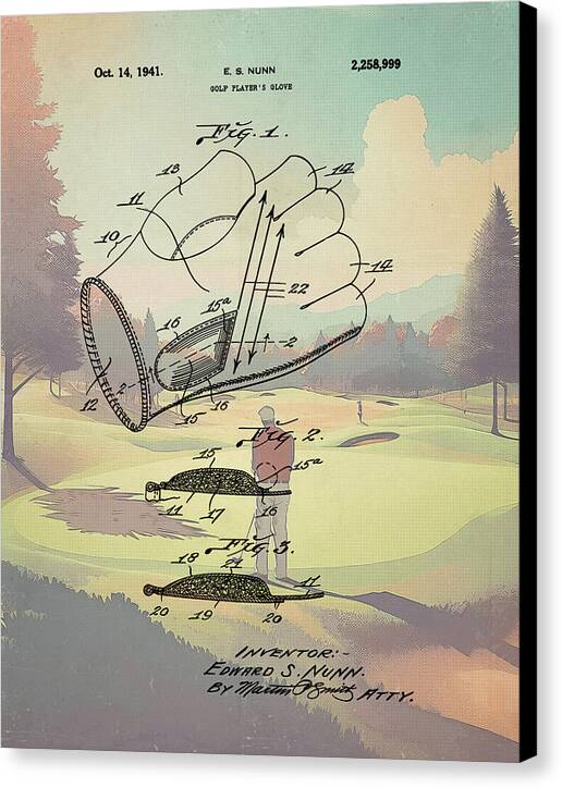 1941 Golf Glove Patent On Golf Course - Canvas Print