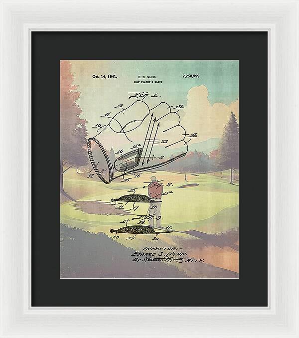 1941 Golf Glove Patent On Golf Course - Framed Print