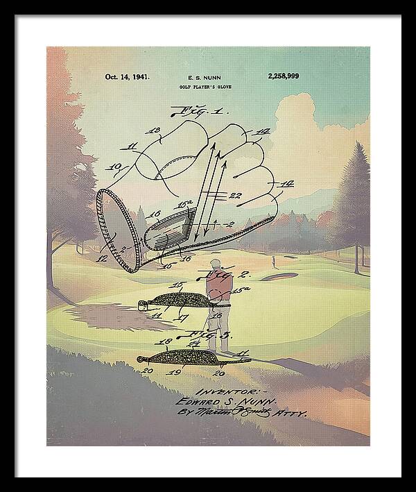 1941 Golf Glove Patent On Golf Course - Framed Print