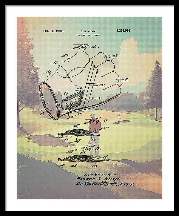 1941 Golf Glove Patent On Golf Course - Framed Print