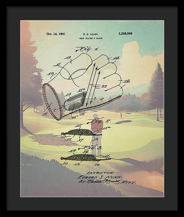 1941 Golf Glove Patent On Golf Course - Framed Print