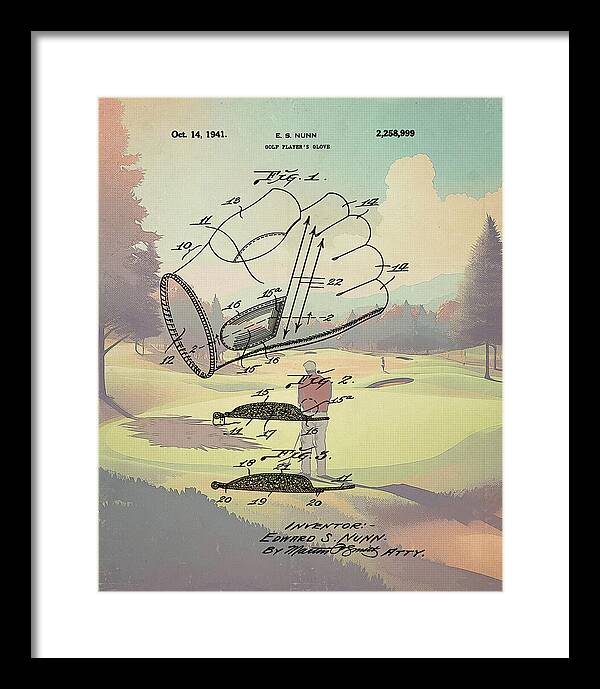 1941 Golf Glove Patent On Golf Course - Framed Print