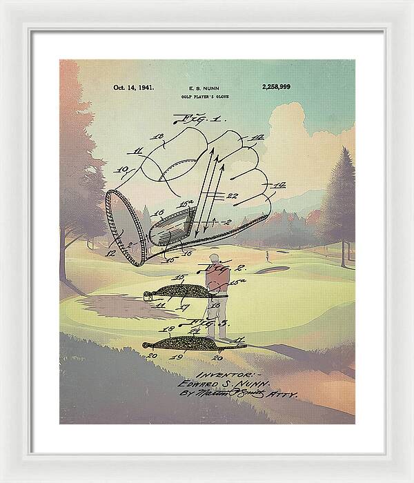 1941 Golf Glove Patent On Golf Course - Framed Print