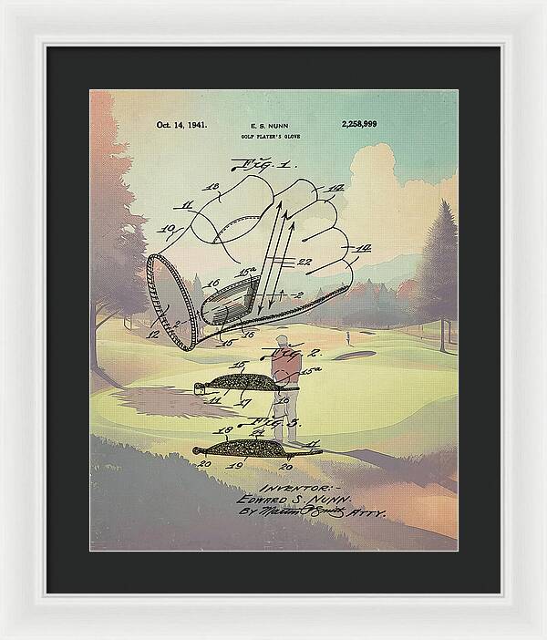 1941 Golf Glove Patent On Golf Course - Framed Print